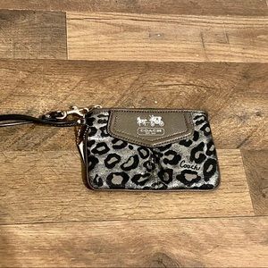 Coach Wristlet, Silver Black Animal Print, Small